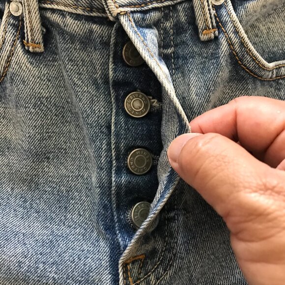 Grlfrnd Karolina Skinny Jeans Women 23 Blue Mid Rise Button Fly Raw Hem Stretch - Picture 12 of 15